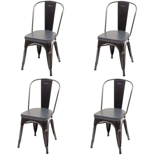 HHG 4er-Set Esszimmerstuhl HHG 449e, Küchenstuhl Stuhl, Chesterfield Metall Kunstleder Industrial Gastronomie schwarz-grau – grey