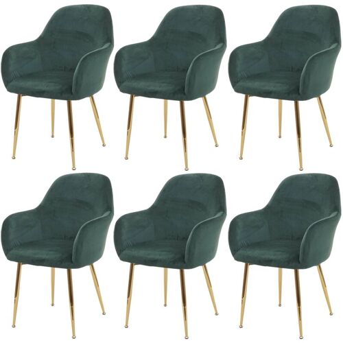 HHG 6er-Set Esszimmerstuhl HHG-240, Stuhl Küchenstuhl, Retro Design Samt grün, goldene Beine – green
