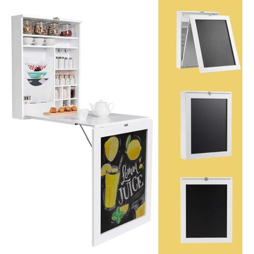 COSTWAY Wandtisch klappbar mit Tafel Wandklapptisch Esstisch wandmontage Weiß – Costway