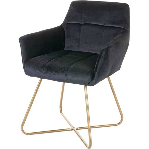 HHG Esszimmerstuhl HHG 528, Stuhl Küchenstuhl, Retro Design Samt goldene Füße schwarz – black