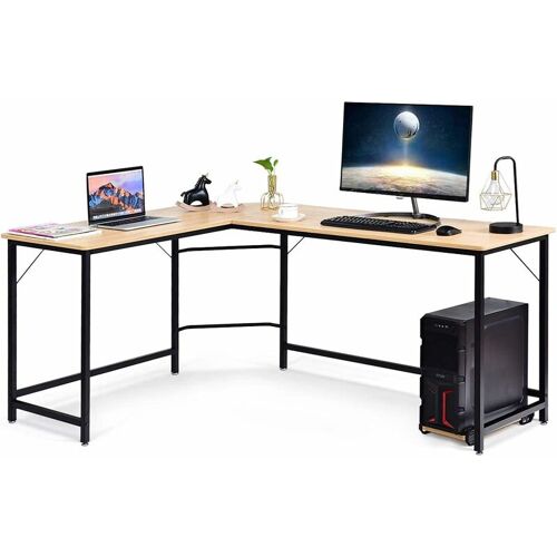 GIANTEX Eckschreibtisch, L-Form Computertisch PC-Tisch Schreibtisch, Computerschreibtisch Winkelschreibtisch Bürotisch Ecktisch mit CPU-Staender für