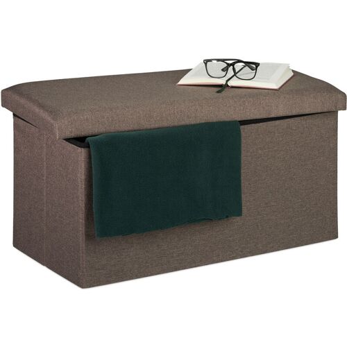 Relaxdays Sitzbank mit Stauraum, Leinen-Optik, gepolstert, Flur, Schlafzimmer, Truhenbank, HBT 38×76,5×38,5cm, graubraun