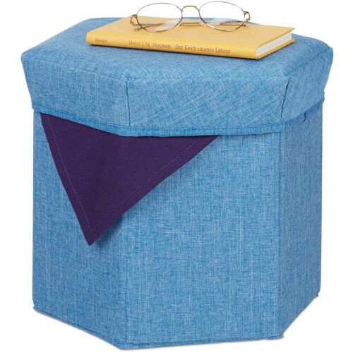 RELAXDAYS Sitzhocker mit Stauraum, faltbar, weich gepolstert, Wohnzimmer, Stoff, hbt: 31 x 36 x 32 cm, Sitzwürfel, blau – Relaxdays