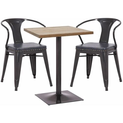 HHG Set Bistrotisch 2x Esszimmerstuhl HHG-469d, Stuhl Tisch Küchenstuhl Gastronomie MVG schwarz-grau, Tisch hellbraun – brown