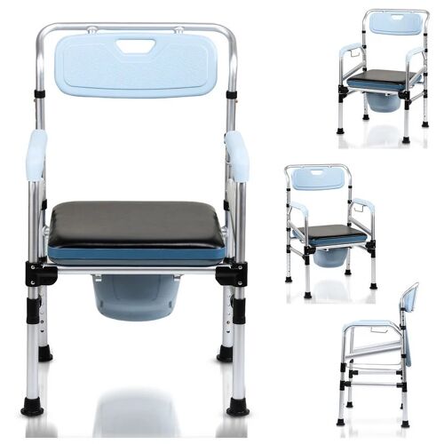TOLLETOUR Toilettenstuhl Duschhocker & -sitze Standfesten Stuhl Toilettenhilfe Nachtstuhl Einstellbar Rollstuhl – Blau – Tolletour