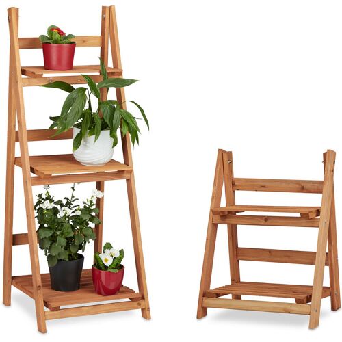 RELAXDAYS 2 tlg. Blumentreppen Set, Blumenständer für Innen, Mehrstöckig, Leiterregal, Pflanzentreppe, Pflanzenregal, Holz, braun
