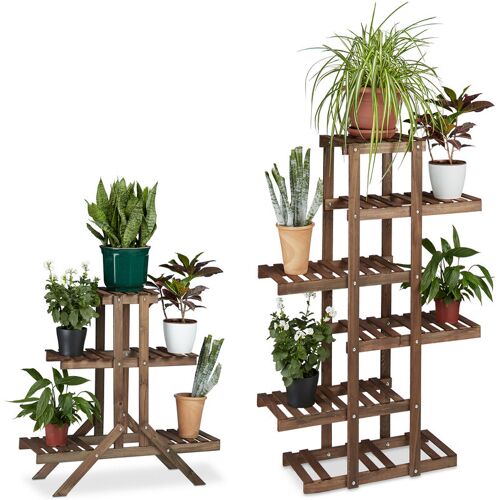 RELAXDAYS 2x Pflanzentreppe im Set, Blumentreppe, Blumenregal, Pflanzenregal, Etagere, Blumenständer, Mehrstöckig, 5 Böden, Holz