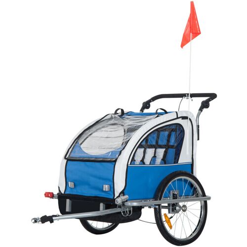 Homcom – Kinderanhänger Fahrradanhänger Regenschutz atmungsaktiv Blau+Weiß Stahlrohr Oxford 155 x 88 x 108 cm
