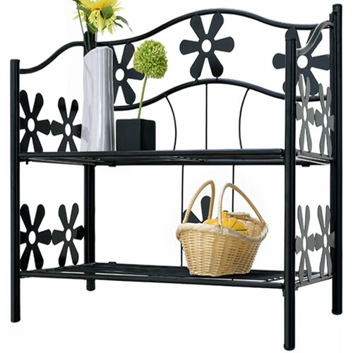 Deuba Blumenregal Metall Outdoor Indoor Garten Blumenständer Pflanzenständer Blumentreppe Gartenregal 2 Böden, Höhe 50 cm