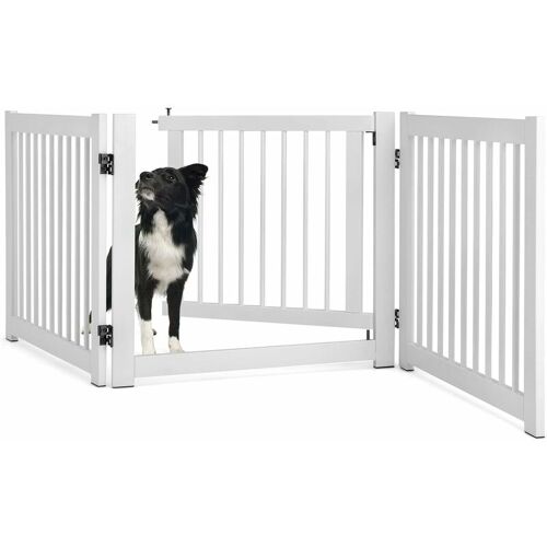 COSTWAY 3-teiliges Absperrgitter Hunde, Freistehendes Hundegitter mit Tür, 61cm hoch, Schutzgitter Holz, Treppengitter klappbar, Hundeabsperrgitter für Kamin