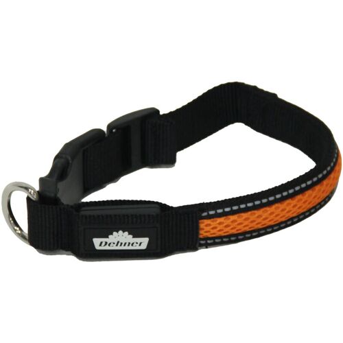 DEHNER LED-Hundehalsband Flash Collar, Länge 51 cm, Höhe 2.5 cm, Mesh-Stoff, schwarz/orange – Dehner