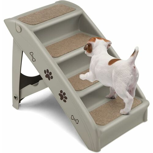 GOPLUS Hundetreppe mit 4 Stufen, Tragbare Tiertreppe aus Kunststoff, Klappbare Treppe für Haustiere, Einstieg für Kofferraum&Bett&Couch&Auto, mit