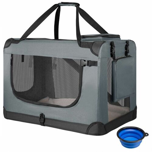 Juskys Hundetransportbox Lassie l (grau) faltbar – 50 x 70 x 52 cm – Reisebox mit Decke, Tasche & Griffen – Stoff Transportbox für Hunde – Juskys