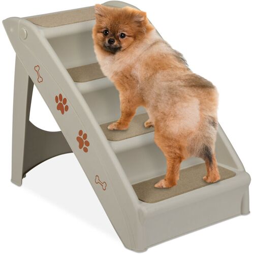 RELAXDAYS Hundetreppe 4 Stufen, kleine & große Hunde, Bett & Couch, Auto, Tiertreppe, HxBxT: 49 x 39 x 61 cm, grau – Relaxdays