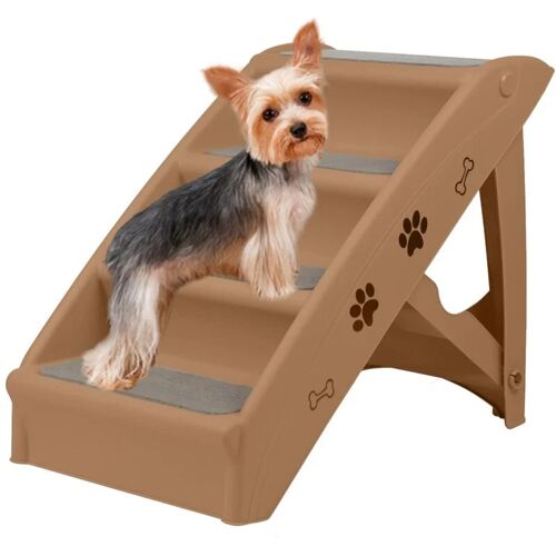 NAIZY Haustiertreppe Klappbare Hundetreppe 49cm Hoch Belastbarkeit Katzentreppe Bett mit 4 Rutschfesten Stufen Hunderampe bis zu 75kg Tiertreppe Braun NAIZY