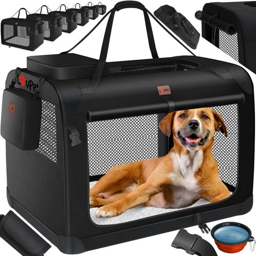 LOVPET Hundebox Hundetransportbox faltbar Inkl.Hundenapf Transporttasche Hundetasche Transportbox für Haustiere, Hunde und Katzen Haustiertransportbox,