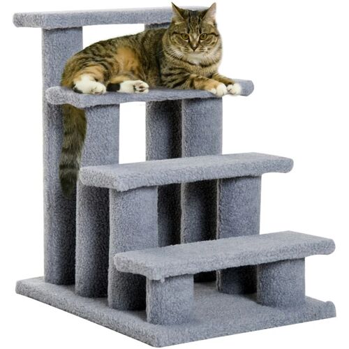 Pawhut – Tiertreppe Katzentreppe Hundetreppe Treppe für Katze und Hunde 4 Stufen Grau 63,5x43x60cm – Grau