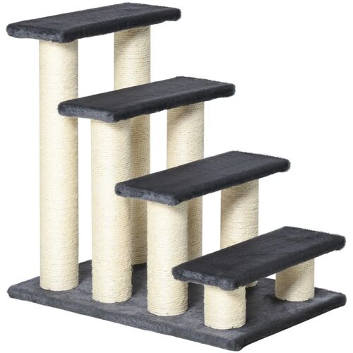 PawHut Tiertreppe Katzentreppe Hundetreppe 4 Stufen Treppe für Katze und Hunde Plüsch Grau 60 x 40,5 x 59 cm – Grau – Pawhut