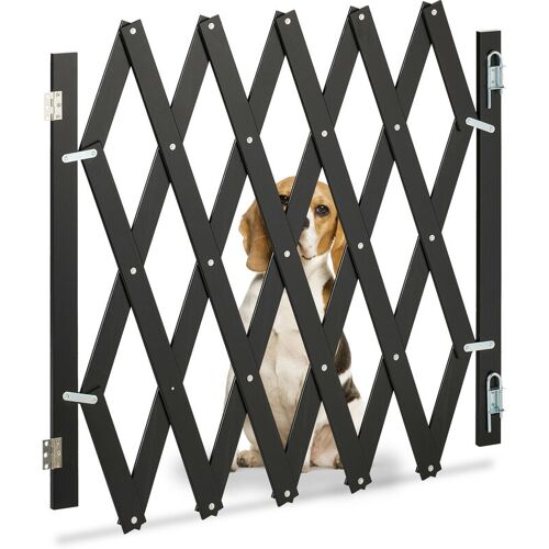 Relaxdays Hundeabsperrgitter, ausziehbar bis 126 cm, 70-82 cm hoch, Bambus, Hunde Schutzgitter für Treppe & Tür, schwarz