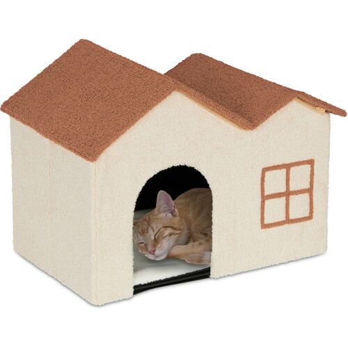 RELAXDAYS Katzenhöhle, faltbar, Versteck für Katzen & kleine Hunde, hbt: 44,5 x 62,5 x 40,5 cm, Indoor Hundehütte, beige – Relaxdays