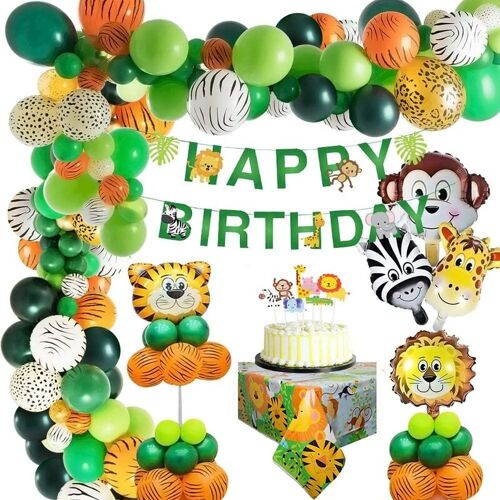 Deckon - Dschungel-Geburtstagsdekoration Jungen-Geburtstagsdekoration Alles Gute zum Geburtstag Banner Safari-Tiere Dschungel-Luftballons f��r