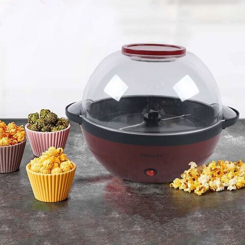 SENDERPICK 5L 850W Popcorn Maschine kugelförmig mit Anti-Stick-Beschichtung 180 Grad drehbaren Aluminiumtopf mit abnehmbarem Transparentdeckel und abnehmbarem