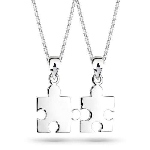 Elli Ketten-Set "Partnerketten Puzzlestücke 925 Silber" 45, ohne Stein, Silber 925 (Sterlingsilber), Länge: 45 cm silber