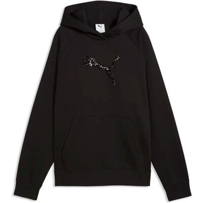 Puma Essentials Sequins Standard FL Damen Kapuzensweater, schwarz L Puma Essentials Sequins Standard FL Damen Kapuzensweater, schwarz L
