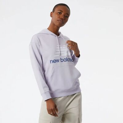 New Balance NB Essentials Stacked Logo Oversized Damen Kapuzensweater, lila XS New Balance NB Essentials Stacked Logo Oversized Damen Kapuzensweater, lila XS