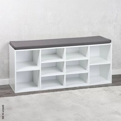 Kesper Schuhschrank mit Sitzkissen grau Textil B/H/L: ca. 29,5x48x1035 cm Kesper Schuhschrank mit Sitzkissen grau Textil B/H/L: ca. 29,5x48x1035 cm