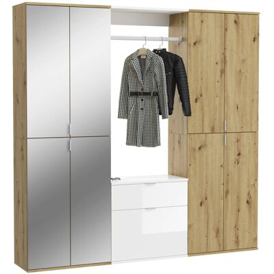 xonox.home Garderobe PROJEKT Eiche Artisan Nachbildung weiß Hochglanz Spiegel B/H/T: ca. 183x193x34 cm xonox.home Garderobe PROJEKT Eiche Artisan Nachbildung weiß Hochglanz Spiegel B/H/T: ca. 183x193x34 cm
