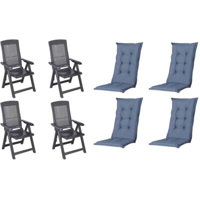 PROGARDEN,MADISON Klappsessel Set + Auflagen Tampa anthrazit Kunststoff B/H/L: ca. 61x109x60 cm PROGARDEN,MADISON Klappsessel Set + Auflagen Tampa anthrazit Kunststoff B/H/L: ca. 61x109x60 cm