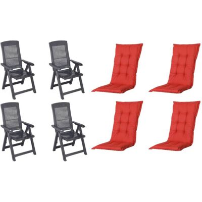 PROGARDEN,MADISON Klappsessel Set + Auflagen Tampa rot Kunststoff B/H/L: ca. 61x109x60 cm PROGARDEN,MADISON Klappsessel Set + Auflagen Tampa rot Kunststoff B/H/L: ca. 61x109x60 cm