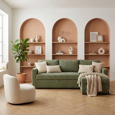 Ecksofa mit Bettfunktion und Bettkasten khaki Microfaser B/H/T: ca. 215x145x82 cm Ecksofa mit Bettfunktion und Bettkasten khaki Microfaser B/H/T: ca. 215x145x82 cm