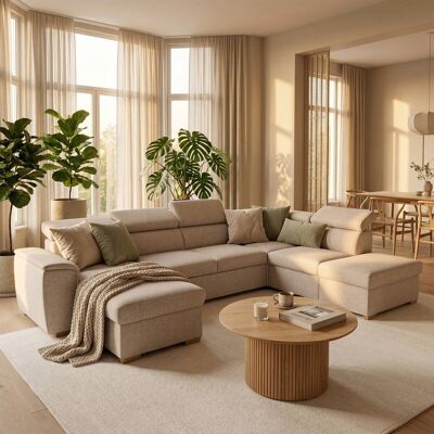 Wohnlandschaft beige Webstoff B/H/T: ca. 326x94x216 cm Wohnlandschaft beige Webstoff B/H/T: ca. 326x94x216 cm