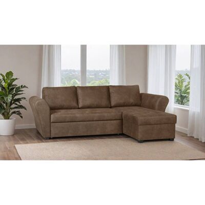 Ecksofa mit Bettfunktion und Bettkasten braun Microfaser B/H/T: ca. 260x89x155 cm Ecksofa mit Bettfunktion und Bettkasten braun Microfaser B/H/T: ca. 260x89x155 cm