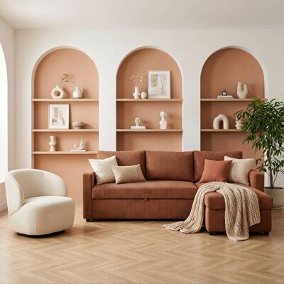 Ecksofa mit Bettfunktion und Bettkasten terracotta Microfaser B/H/T: ca. 215x145x82 cm Ecksofa mit Bettfunktion und Bettkasten terracotta Microfaser B/H/T: ca. 215x145x82 cm