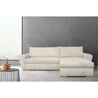 Ecksofa mit Bettfunktion und Bettkasten beige Velourstoff B/H/T: ca. 229x86x167 cm Ecksofa mit Bettfunktion und Bettkasten beige Velourstoff B/H/T: ca. 229x86x167 cm