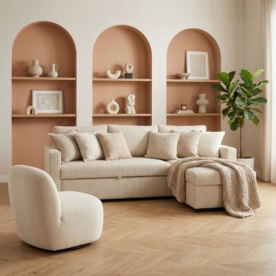 Ecksofa mit Bettfunktion und Bettkasten pearl Microfaser B/H/T: ca. 215x145x82 cm Ecksofa mit Bettfunktion und Bettkasten pearl Microfaser B/H/T: ca. 215x145x82 cm
