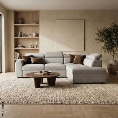 Ecksofa mit Bettfunktion hellgrau Webstoff B/H/T: ca. 245x184x87 cm Ecksofa mit Bettfunktion hellgrau Webstoff B/H/T: ca. 245x184x87 cm