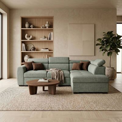 Ecksofa mit Bettfunktion und Bettkasten salbei Webstoff B/H/T: ca. 245x184x87 cm Ecksofa mit Bettfunktion und Bettkasten salbei Webstoff B/H/T: ca. 245x184x87 cm