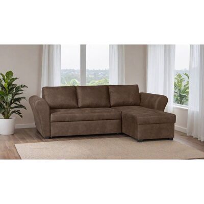 Ecksofa mit Bettfunktion und Bettkasten dunkelbraun Microfaser B/H/T: ca. 260x89x155 cm Ecksofa mit Bettfunktion und Bettkasten dunkelbraun Microfaser B/H/T: ca. 260x89x155 cm