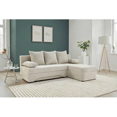 Ecksofa mit Bettfunktion und Bettkasten Greige Microfaser B/H/T: ca. 191x70x142 cm Ecksofa mit Bettfunktion und Bettkasten Greige Microfaser B/H/T: ca. 191x70x142 cm