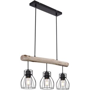 GLOBO Pendelleuchte Mina natur schwarz Holz Metall B/H: ca. 60x140 cm E27 3 Brennstellen GLOBO Pendelleuchte Mina natur schwarz Holz Metall B/H: ca. 60x140 cm E27 3 Brennstellen