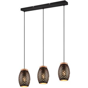 Reality Pendelleuchte Bidar schwarz gold Metall Holz B/H/L/D: ca. 71x150x15x15 cm E27 3 Brennstellen Reality Pendelleuchte Bidar schwarz gold Metall Holz B/H/L/D: ca. 71x150x15x15 cm E27 3 Brennstellen