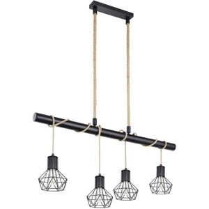 GLOBO Pendelleuchte PRISKA 54017-4H schwarz Metall Hanfseil B/H/T: ca. 100x120x15 cm GLOBO Pendelleuchte PRISKA 54017-4H schwarz Metall Hanfseil B/H/T: ca. 100x120x15 cm