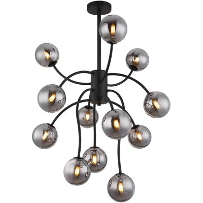 GLOBO Deckenleuchte Rauch mattschwarz Glas Metall H/D: ca. 93x62 cm G9 12 Brennstellen GLOBO Deckenleuchte Rauch mattschwarz Glas Metall H/D: ca. 93x62 cm G9 12 Brennstellen