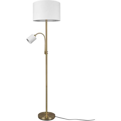 TRIO Stehlampe Hotel messing weiß Metall Stoff H/D: ca. 170x40 cm E27 2 Brennstellen TRIO Stehlampe Hotel messing weiß Metall Stoff H/D: ca. 170x40 cm E27 2 Brennstellen
