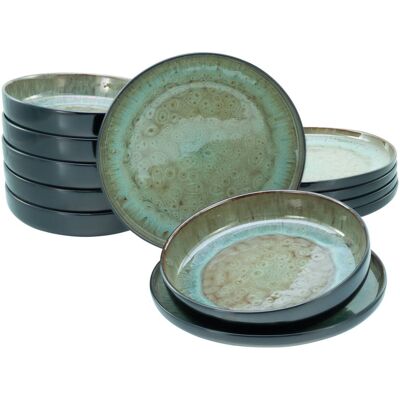CreaTable Tafelservice Nordic Fjord grün Steinzeug 12 tlg. CreaTable Tafelservice Nordic Fjord grün Steinzeug 12 tlg.