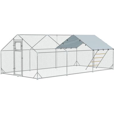 PawHut Hühnerstall Freilaufgehege - 300x600x195 cm - Stahl - 18-24 Hühner - Poultry coop PawHut Hühnerstall Freilaufgehege - 300x600x195 cm - Stahl - 18-24 Hühner - Poultry coop